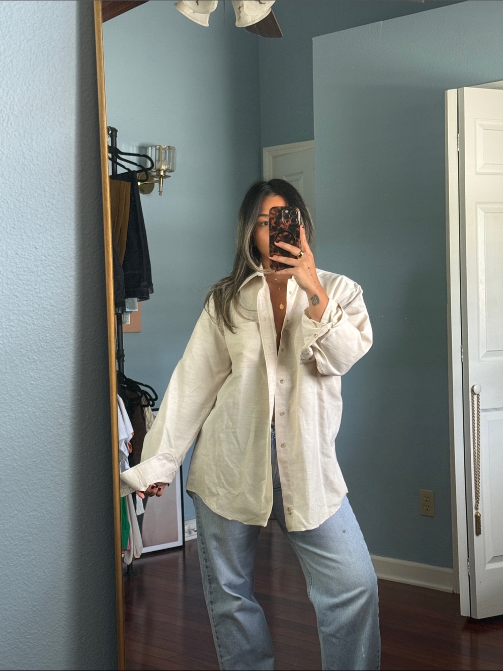 Club Room Cream Button-Down Oversized Shirt